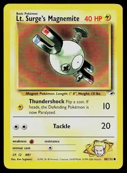 Pokemon Card Gym Heroes Lt. Surge's Magnemite 80/132 Unlimited Common - Image 1