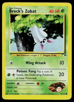 Pokemon Card Gym Heroes Brock's Zubat 74/132 Common - Image 1