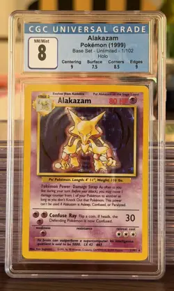 CGC 8 Base Set Alakazam Pokemon Card 1/102 Holo Rare 1999 Subgrades blue label - Image 1