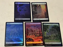 mtg foil set of full art lands from Spiderman, 1 of each color, unused - Image 1