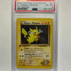 2000 Pokemon 1st Edition Gym Heroes # 81 Lt. Surge’s Pikachu PSA 6 - Image 1