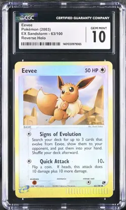 Pokemon Eevee 63/100 EX Sandstorm Reverse Holo CGC 10 GEM MINT (CS3) - Image 1