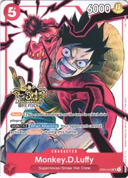MONKEY.D.LUFFY (3RD ANNIVERSARY TOURNAMENT 3 BROTHERS PACK) ST01-012 NM - Image 1