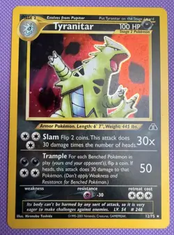 Pokemon TCG Tyranitar Neo Discovery Holo Unlimited Rare Card 12/75 NM - Image 1