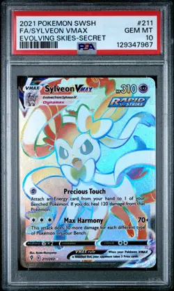 PSA 10 Pokemon Sylveon Vmax 211/203 Evolving Skies Full Art Rainbow Secret Rare - Image 1