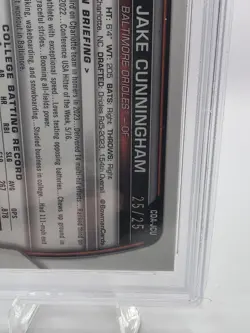 JAKE CUNNINGHAM 2023 Bowman Draft Chrome 1st Auto True Orange /25 BOOKEND PSA8 - Image 2