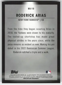 2023 Bowman Bowman Spotlights Roderick Arias #BS-15 New York Yankees - Image 2