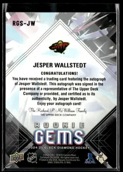 2024-25 Upper Deck Black Diamond Rookie Gems Signatures Jesper Wallstedt Auto - Image 2