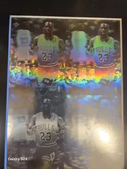 1991-92 Michael Jordan Upper Deck AW4 Hologram 4 card uncut sheet, in frame - Image 1
