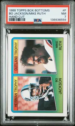 1988 Topps Box Bottoms Hand Cut BO JACKSON MIKE RUTH PSA 7 NM Pop 3 NFL Raiders - Image 1