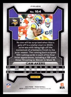 2023 Panini Prizm - Cam Akers #164 Black & White Checker Prizm Los Angeles Rams - Image 2