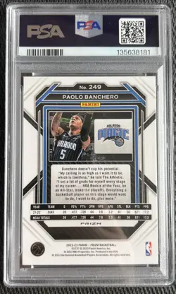 2022-23 Panini Prizm Green Prizm Paolo Banchero #249 PSA 10 GEM MT Rookie RC - Image 2