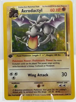1st Edition Aerodactyl Holo 1/62 Fossil WOTC Pokemon Card LP Vintage - Image 1