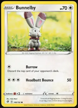 Bunnelby 146/192 Common Rebel Clash Pokemon Near Mint - Image 1