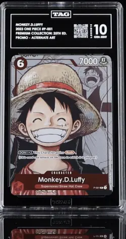 TAG 10 GEM MINT One Piece 2022 Monkey D. Luffy P-001 Collection 25th Anniversary - Image 1