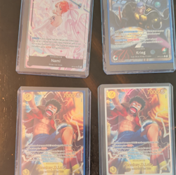 One piece card game four card lot. Nami, Luffy, Krieg - Image 1