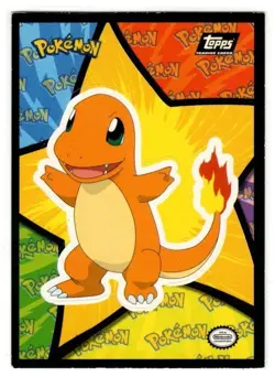 1999 Topps Pokemon The First Movie #S2 Charmander (Sticker Card) Black LP - Image 1