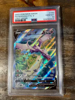 Pokemon 2022 Lost Origin Full Art AERODACTYL V #180 PSA 10 Gem Mint RARE - Image 1