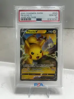2020 Pokemon Sword & Shield Vivid Voltage - Pikachu V #043/185 - PSA 10 GEM MINT - Image 1