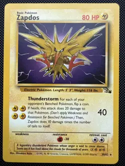 Zapdos 30/62 Rare Fossil Pokemon Unlimited NM - Image 1