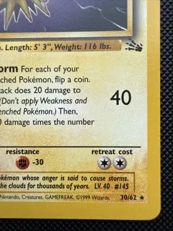 Zapdos 30/62 Rare Fossil Pokemon Unlimited NM - Image 3