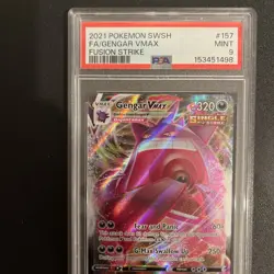 2021 Pokemon #157 SWSH Full Art FA Gengar VMAX 157/264 Fusion Strike PSA 9 - Image 2