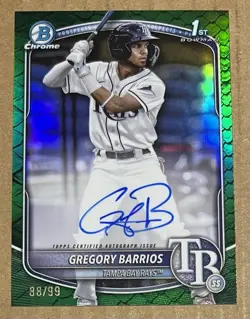 2025 Bowman Chrome 1st Gregory Barrios Green Reptilian Refractor Auto #/99 Rays - Image 1