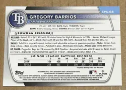 2025 Bowman Chrome 1st Gregory Barrios Green Reptilian Refractor Auto #/99 Rays - Image 2
