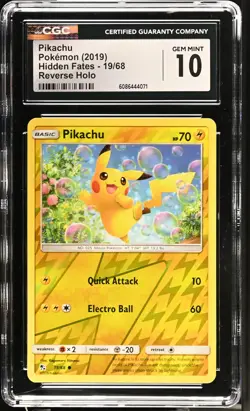 Pokemon GRADED 2019 Pikachu Reverse Holo 19/68 Hidden Fates 10 CGC ENGLISH - Image 1