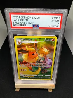 2022 POKEMON SWORD & SHIELD BRILLIANT STARS #TG01 FULL ART/FLAREON PSA 8 - Image 1