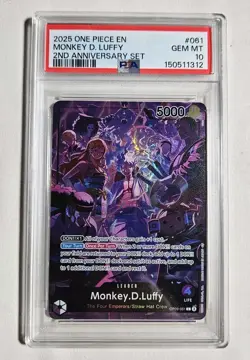 2025 ONE PIECE OP09 061 MONKEY D LUFFY ENGLISH 2ND ANNIVERSARY SET PROMO PSA 10 - Image 1