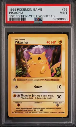 Pokemon Card Pikachu 58/102 1st Edition Yellow Cheeks PSA 9 Shadowless Base Set - Image 1