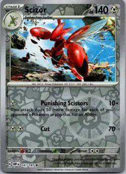 Scizor 141/197 Rare Obsidian Flames Pokemon Reverse Holo Near Mint - Image 1