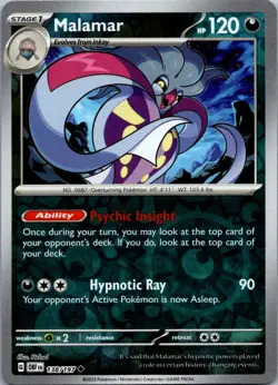 Malamar 138/197 Uncommon Obsidian Flames Pokemon Reverse Holo Near Mint - Image 1