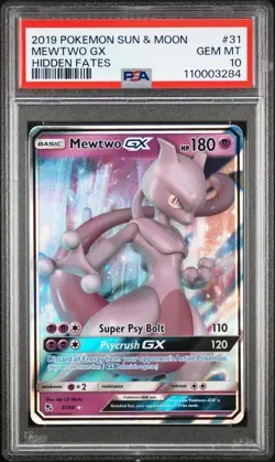 2019 POKEMON SUN & MOON HIDDEN FATES #31 MEWTWO GX PSA 10 - Image 1