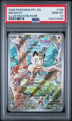 2025 POKEMON PFL EN-PHANTASMAL FLAMES ILLUSTRATION RARE #106 MEOWTH PSA 10 - Image 1