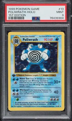 1999 Pokemon Base Set Shadowless 1st Edition Holo Poliwrath #13 PSA 9 MINT Rare - Image 1