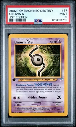 2002 Pokemon 1st Edition Neo Destiny #87 Unown S PSA 9 Card MINT Trusted Seller! - Image 1