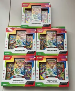 Pokemon TCG First Partner Illustration Collection Box Series 1 (LOT OF 5 SEALED) - Image 1