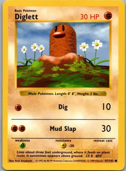 Diglett 47/102 Common Base Set Shadowless Pokemon Moderately Played - Image 1