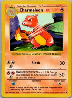 Charmeleon 24/102 Uncommon Base Set Shadowless Pokemon Heavily Played - Image 1