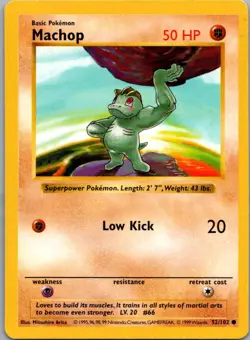 Machop 52/102 Common Base Set Shadowless Pokemon Lightly Played - Image 1