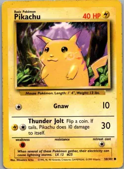 Pikachu 58/102 Common Base Set Unlimited Pokemon Heavily Played DMG - Image 1