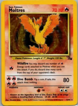 Moltres 12/62 Holo Rare Fossil Pokemon Unlimited Holo Damaged - Image 1