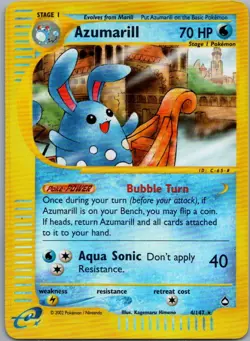 Azumarill 4 Rare Aquapolis Pokemon Reverse Holo NM- - Image 1