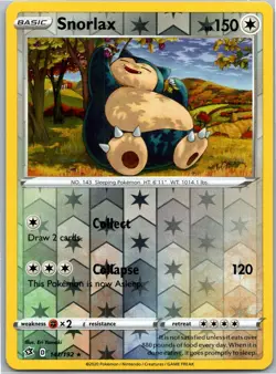 Pokemon 2020 Snorlax Rare Reverse Holo SWSH02 141/192 NM - Image 1