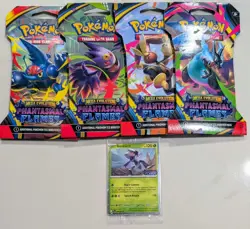 Pokemon TCG Mega Evolution Phantasmal Flames 4x Sleeved Booster & Genesect Promo - Image 1
