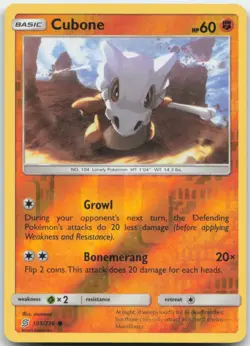 Cubone 105/236 Reverse Holo SM - Unified Minds Pokemon Card LP - Image 1