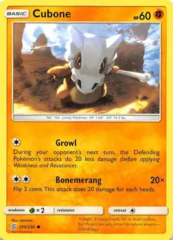 Cubone 105/236 SM - Unified Minds Pokemon 007424 - Image 1