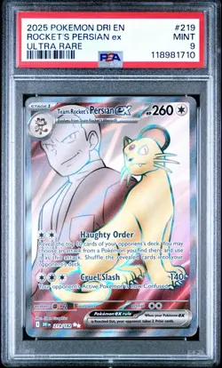 Pokemon Destined Rivals # 219 Team Rockets Persian EX Ultra Rare PSA 9 Card MINT - Image 1